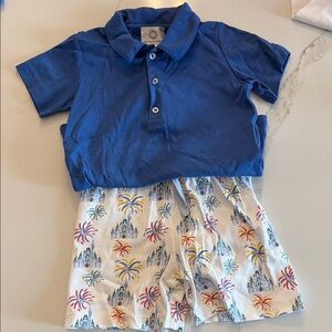 Blue Polo Shirt with Printed Shorts Set